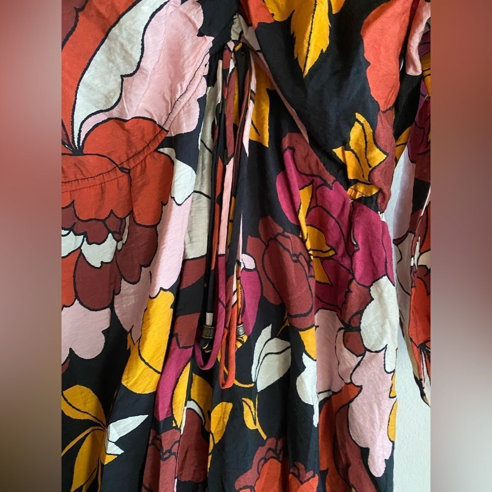 Maeve Dress Women Maxi Floral Ruched Flare Anthropologie Deep V Party Core Sz 2 - Picture 6 of 16